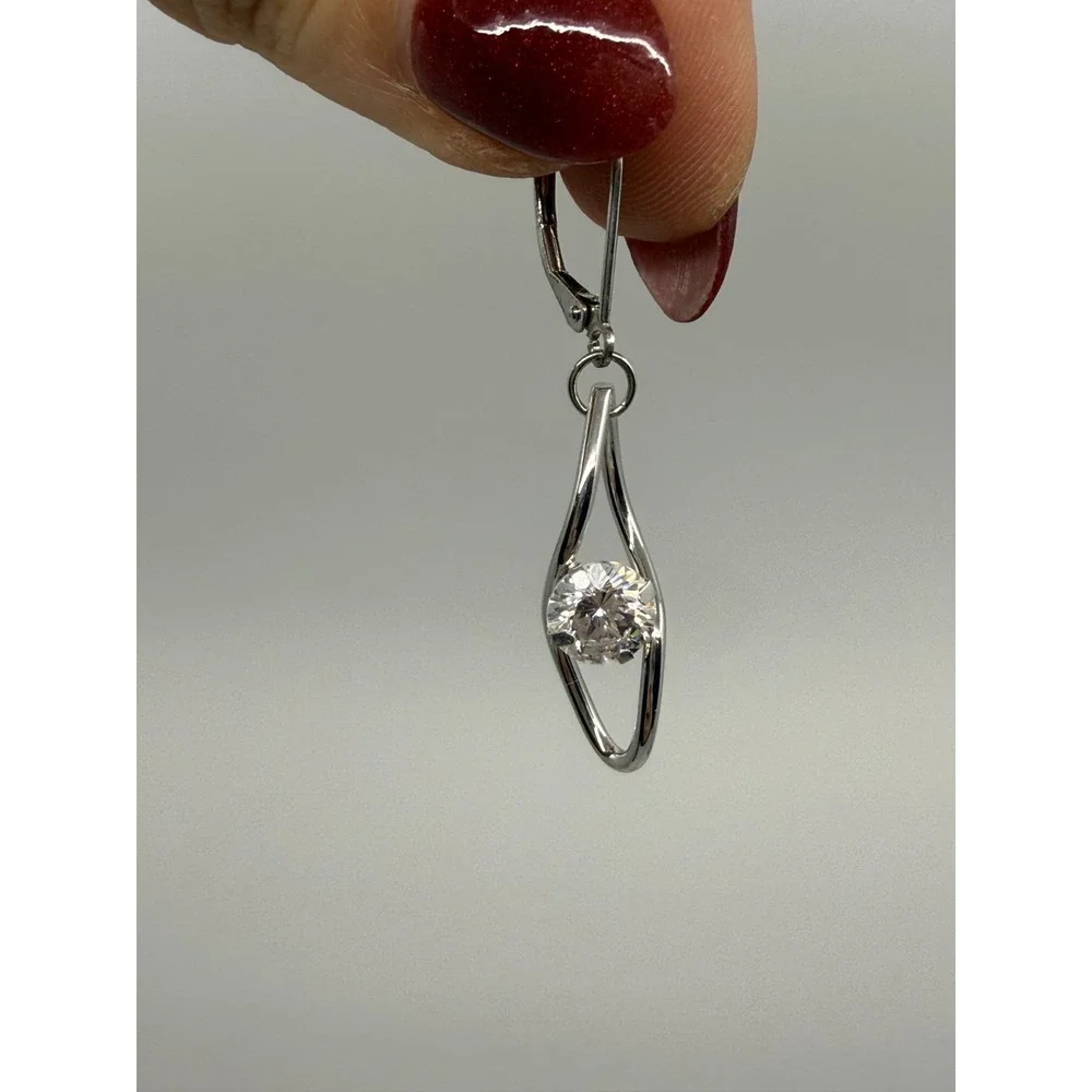 Diamonique NEW Twisted Stering Silver Cubic Zirconia Dangle Earrings Gift